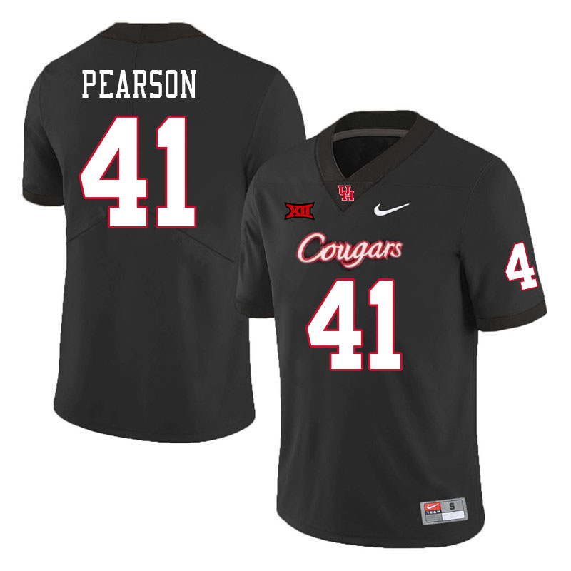 Men #41 Chris Pearson Houston Cougars Big 12 XII College Football Jerseys Stitched-Black - Click Image to Close